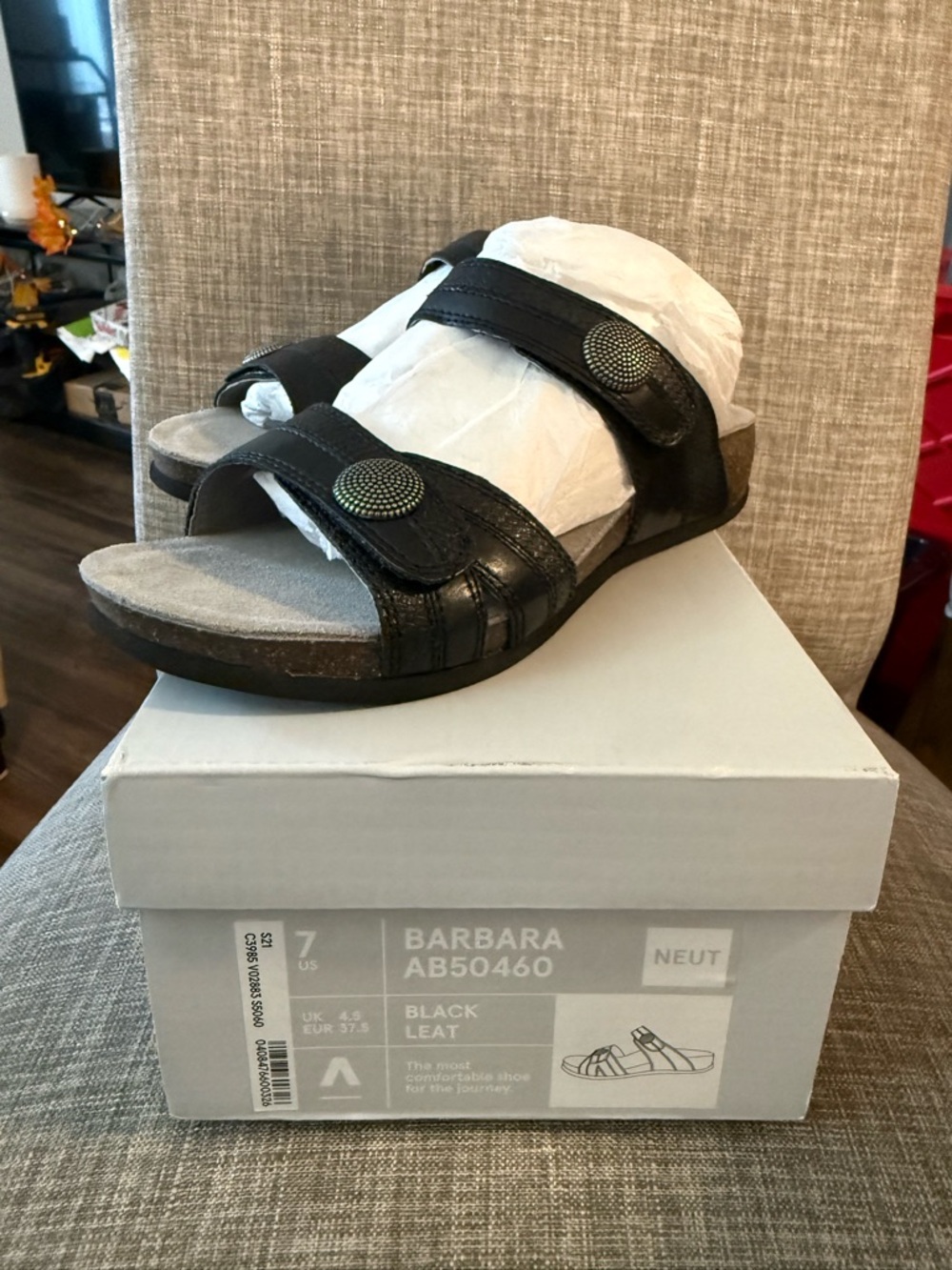 Barbara Black Leather Slide Sandals - Women's Comfort Sandals